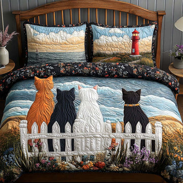 Cozy Cat Crew 3-Piece Quilted Bedding Set