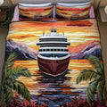 Cruise Horizon quilted 3-piece bedding set on a made bed with two matching pillow shams