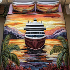 Cruise Horizon quilted 3-piece bedding set on a made bed with two matching pillow shams