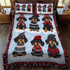 Dachshund Dreams Animal quilted 3-piece bedding set on a made bed with two matching pillow shams