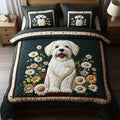 Daisy Maltese quilted 3-piece bedding set on a made bed with two matching pillow shams