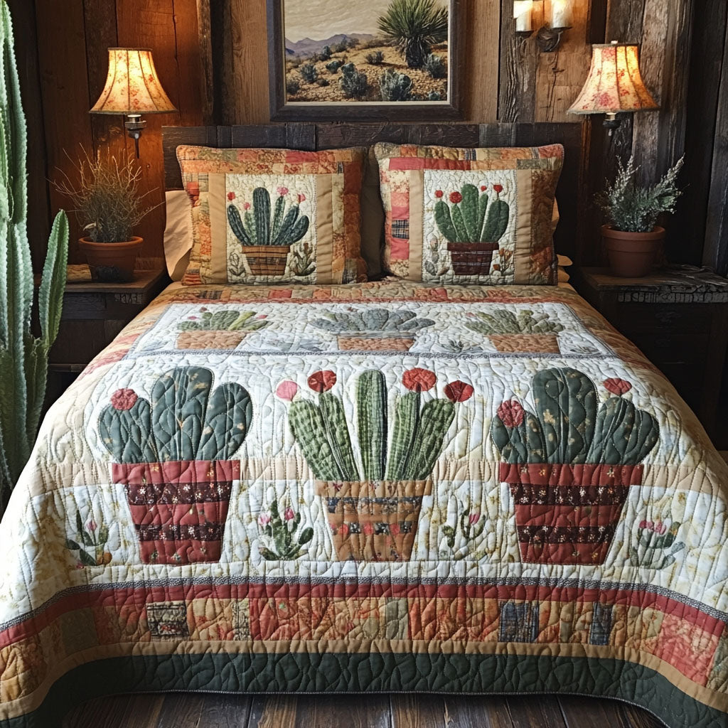 Desert Bloom Comfort quilted 3-piece bedding set on a made bed with two matching pillow shams