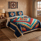 Desert Heritage quilted 3-piece bedding set on a made bed with two matching pillow shams