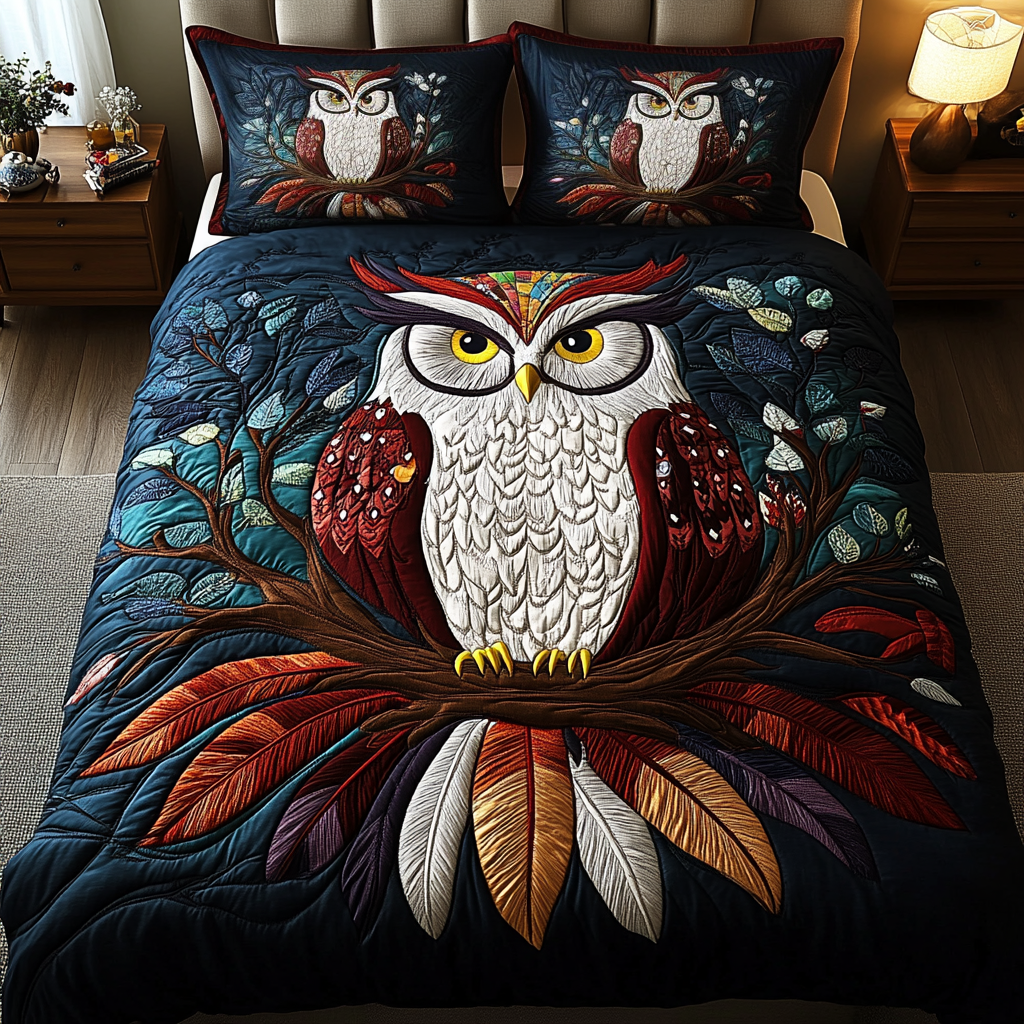 Desert Mystic Flight Southwest quilted 3-piece bedding set on a made bed with two matching pillow shams