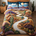 Desert Path Bedspread quilted 3-piece bedding set on a made bed with two matching pillow shams