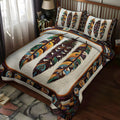 Desert Sacred Geometry Southwest quilted 3-piece bedding set on a made bed with two matching pillow shams