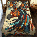Desert Southwest Horse quilted 3-piece bedding set on a made bed with two matching pillow shams