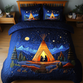Desert Tribal Echoes Southwest quilted 3-piece bedding set on a made bed with two matching pillow shams