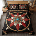 Desert Tribal Harmony Southwest quilted 3-piece bedding set on a made bed with two matching pillow shams