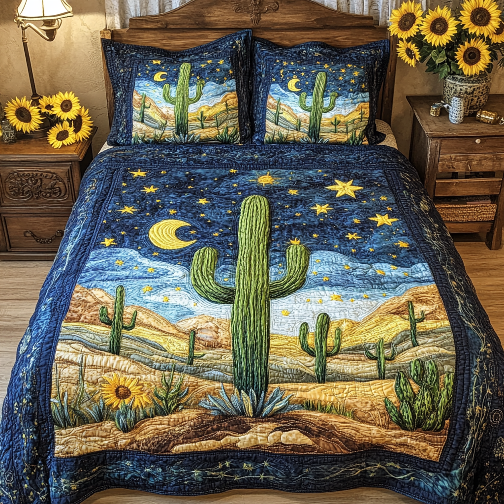 Desert Vibes Arizona quilted 3-piece bedding set on a made bed with two matching pillow shams