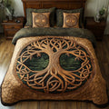 Divine Roots quilted 3-piece bedding set on a made bed with two matching pillow shams