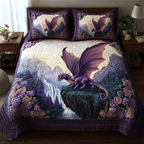 Dragon Embrace Animal quilted 3-piece bedding set on a made bed with two matching pillow shams