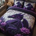 Dragon Heart Animal quilted 3-piece bedding set on a made bed with two matching pillow shams
