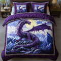 Dragon Heart Bedspread quilted 3-piece bedding set on a made bed with two matching pillow shams