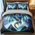 Dragon Path Animal quilted 3-piece bedding set on a made bed with two matching pillow shams