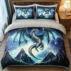 Dragon Path Animal quilted 3-piece bedding set on a made bed with two matching pillow shams