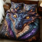 Dragon Rise quilted 3-piece bedding set on a made bed with two matching pillow shams