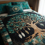 Dreamcatcher Whisper Dream Catcher quilted 3-piece bedding set on a made bed with two matching pillow shams