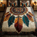 Dreamcatcher Whisper Southwest quilted 3-piece bedding set on a made bed with two matching pillow shams
