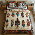 Echoes Of Nature Southwest quilted 3-piece bedding set on a made bed with two matching pillow shams