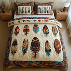 Echoes Of Nature Southwest quilted 3-piece bedding set on a made bed with two matching pillow shams