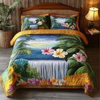 Eden View quilted 3-piece bedding set on a made bed with two matching pillow shams