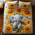 Elephant Harmony Animal quilted 3-piece bedding set on a made bed with two matching pillow shams