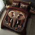 Elephant Majesty Animal quilted 3-piece bedding set on a made bed with two matching pillow shams