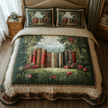 Enchanted Bookshelf Reading quilted 3-piece bedding set on a made bed with two matching pillow shams