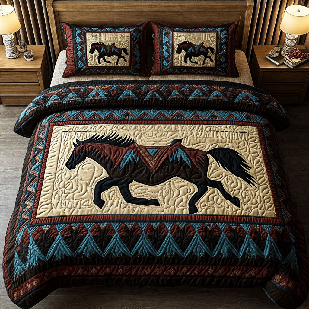 Equestrian Dreams Animal quilted 3-piece bedding set on a made bed with two matching pillow shams