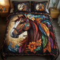Equestrian Elegance Southwest quilted 3-piece bedding set on a made bed with two matching pillow shams