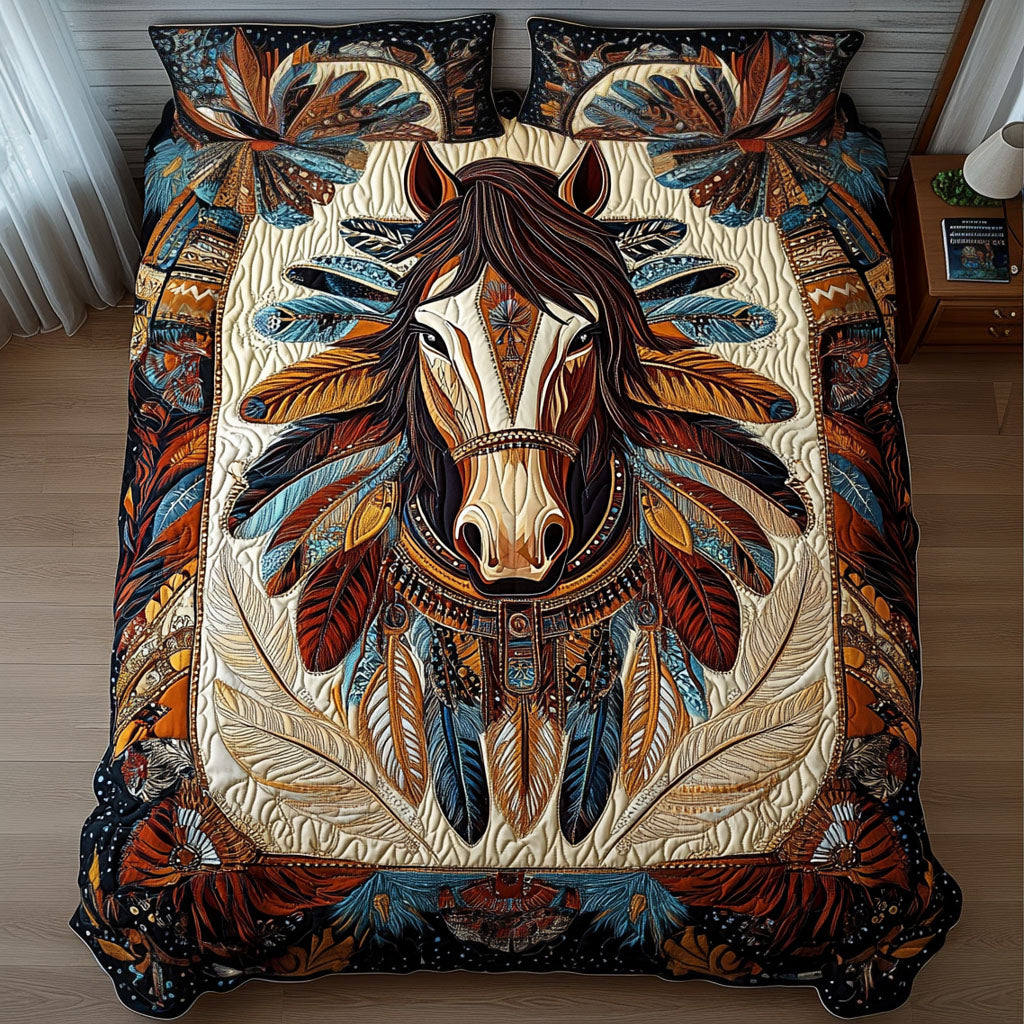 Eternal Bond Animal quilted 3-piece bedding set on a made bed with two matching pillow shams