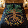 Eternal Growth quilted 3-piece bedding set on a made bed with two matching pillow shams