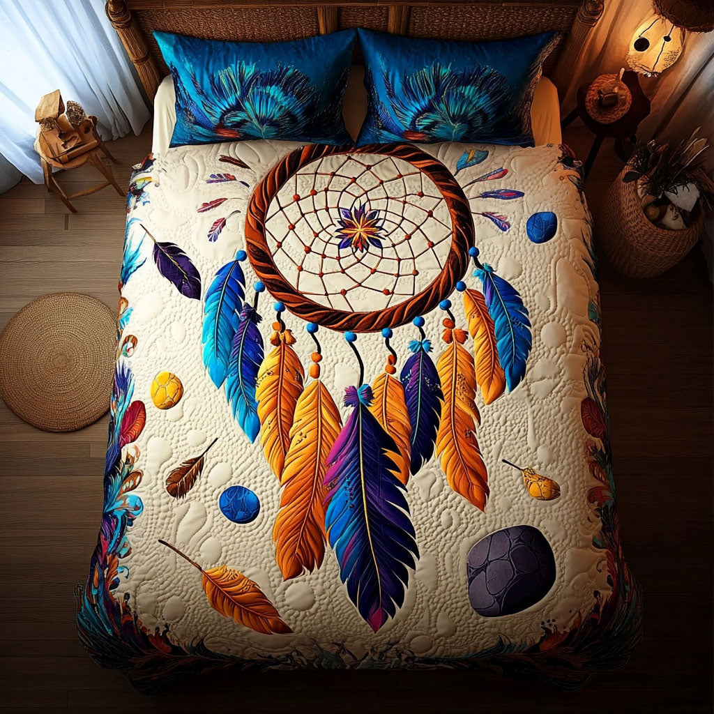 Ethereal Harmony quilted 3-piece bedding set on a made bed with two matching pillow shams