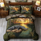 Everglades Adventure quilted 3-piece bedding set on a made bed with two matching pillow shams
