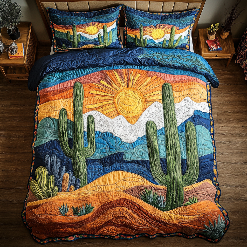 Evergreen Dunes Bedspreads quilted 3-piece bedding set on a made bed with two matching pillow shams