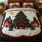 Festive Charm Bedspread quilted 3-piece bedding set on a made bed with two matching pillow shams