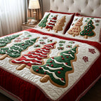 Festive Pines quilted 3-piece bedding set on a made bed with two matching pillow shams