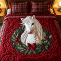 Festive Pony Dreams quilted 3-piece bedding set on a made bed with two matching pillow shams