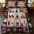 Festive Village quilted 3-piece bedding set on a made bed with two matching pillow shams