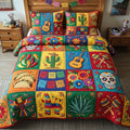 Fiesta Patchwork Joy quilted 3-piece bedding set on a made bed with two matching pillow shams
