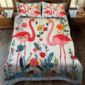 Flamingo Haven quilted 3-piece bedding set on a made bed with two matching pillow shams