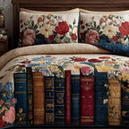 Floral Classics quilted 3-piece bedding set on a made bed with two matching pillow shams