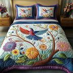 Floral Essence Animal quilted 3-piece bedding set on a made bed with two matching pillow shams