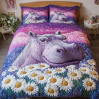 Floral Float quilted 3-piece bedding set on a made bed with two matching pillow shams