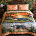 Florida Wild Alligator quilted 3-piece bedding set on a made bed with two matching pillow shams