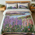 Flower Path quilted 3-piece bedding set on a made bed with two matching pillow shams