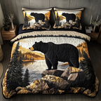Forest Bear Bedspread quilted 3-piece bedding set on a made bed with two matching pillow shams