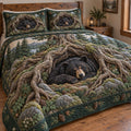 Forest Bear Haven quilted 3-piece bedding set on a made bed with two matching pillow shams