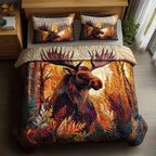 Forest Majesty Autumn Forest quilted 3-piece bedding set on a made bed with two matching pillow shams